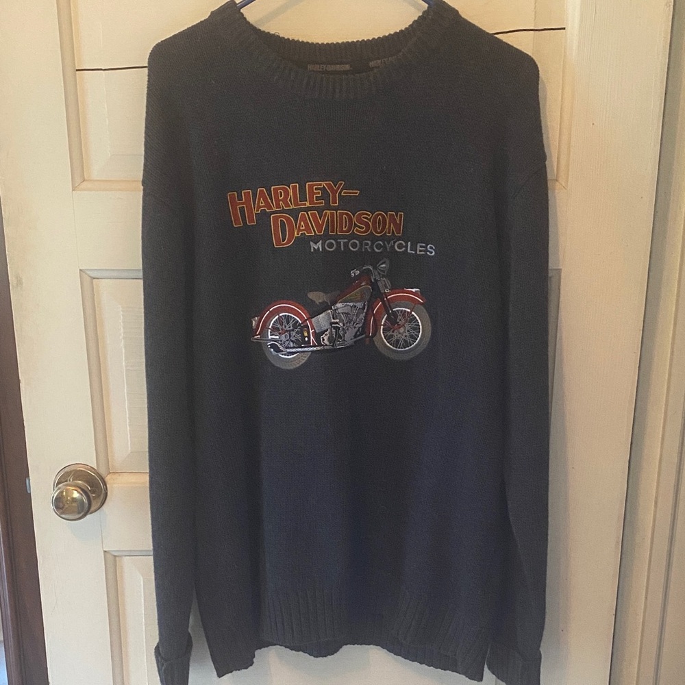 Harley-Davidson Black Crewneck Sweater with Motorcycle Design